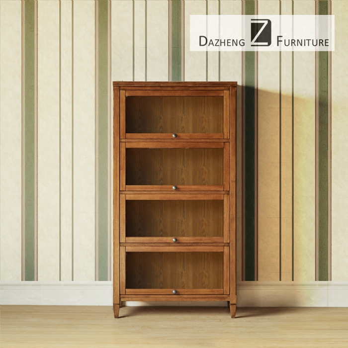 大正家具水曲柳实木简约美式带柜门书柜二三四五层书橱储物书架