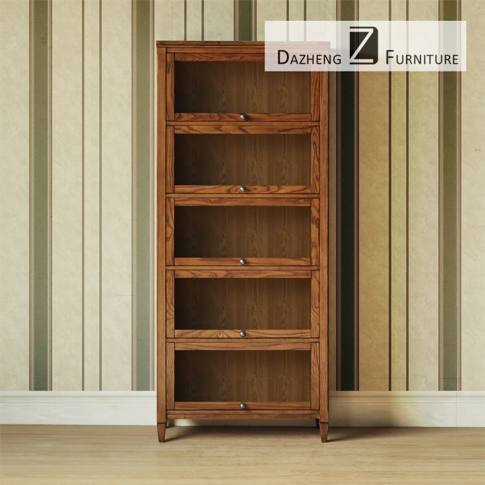 大正家具水曲柳实木简约美式带柜门书柜二三四五层书橱储物书架