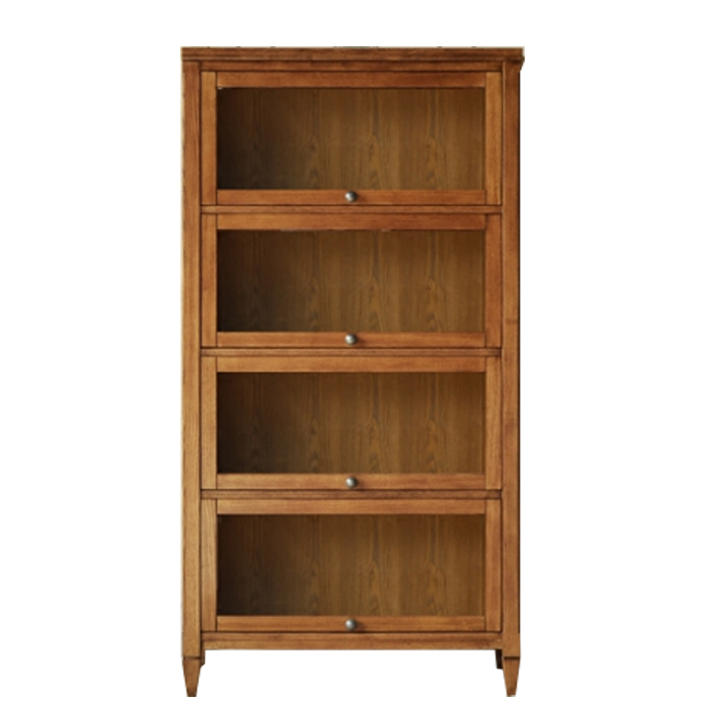 大正家具水曲柳实木简约美式带柜门书柜二三四五层书橱储物书架
