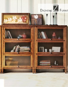 大正家具水曲柳实木简约美式带柜门书柜二三四五层书橱储物书架